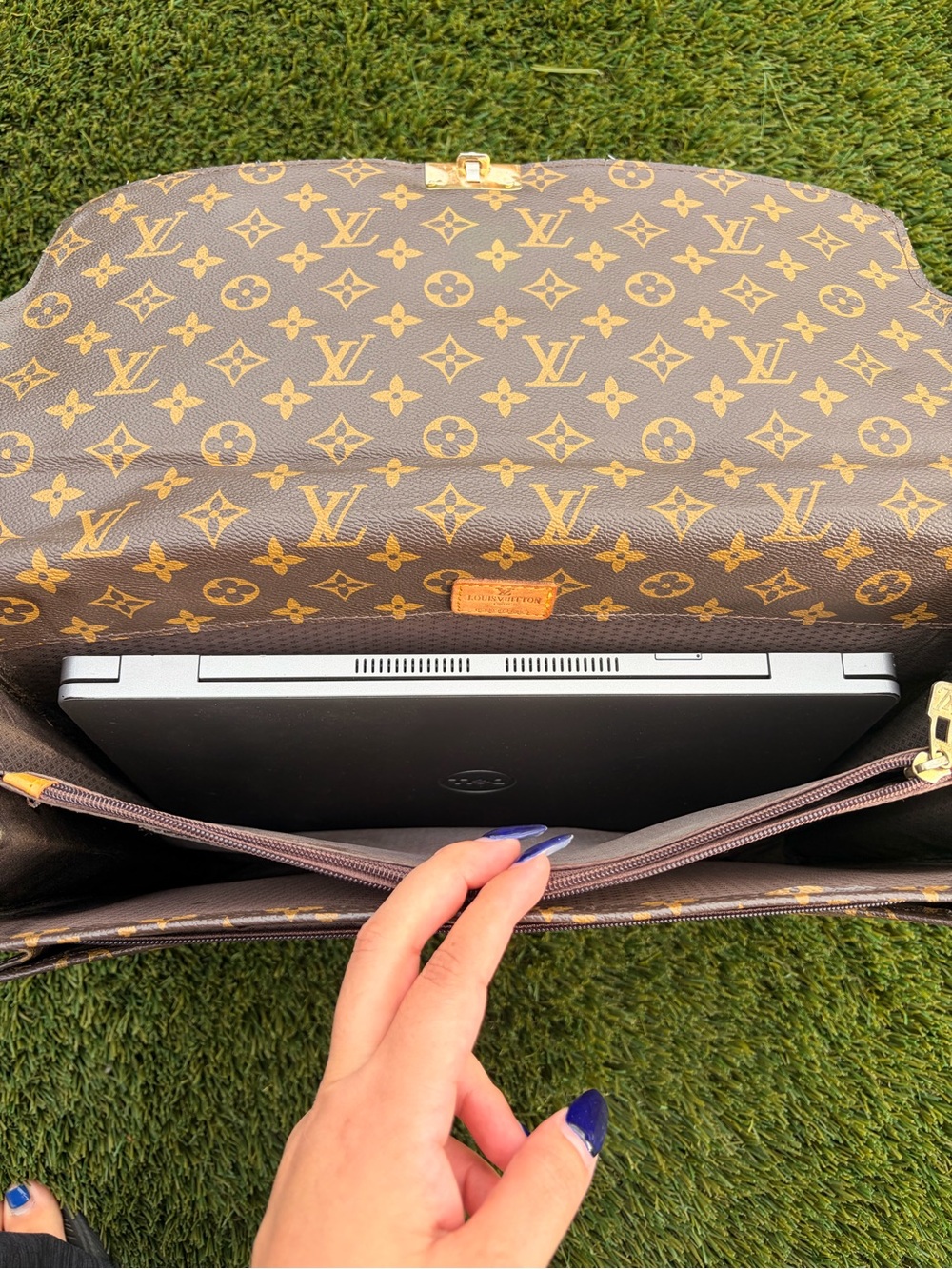 LV Brown Monogram Briefcase with Tan Leather Trim - Picture 13 of 16
